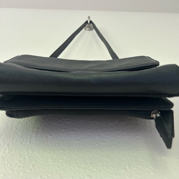 Vintage fossil leather crossbody pockets multi compartment Y2K minimalist black - Picture 9 of 16